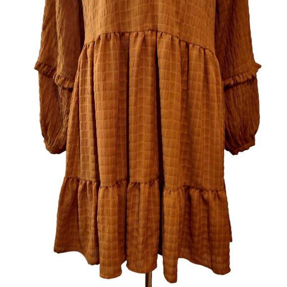 Mare x Anthropologie Womens Anne Gold Brown Balloon Sleeve Tier Ruffle Dress XS - Picture 5 of 9